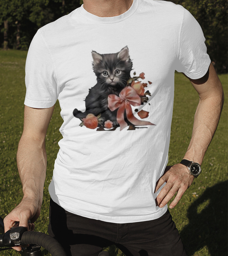 Kimchi And Miso Cute Cat With Bow And Flowers T-Shirt