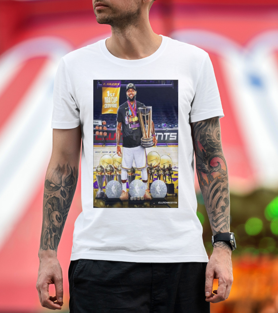 Lakers 1st NBA Cup Champions LeBron James MVP Clutchpoints T-Shirt