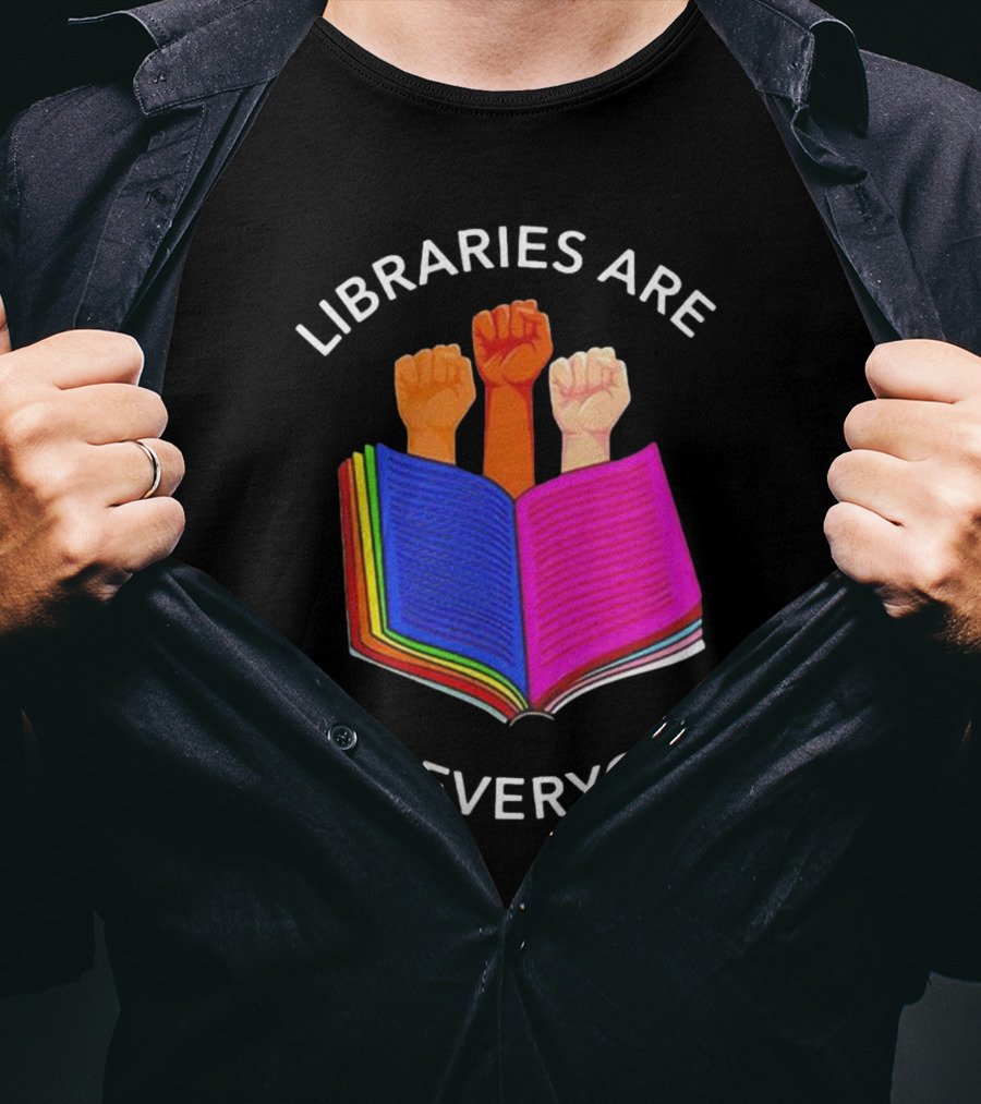 Libraries Are For Everyone Diverse Unity Open Book Fists T-Shirt