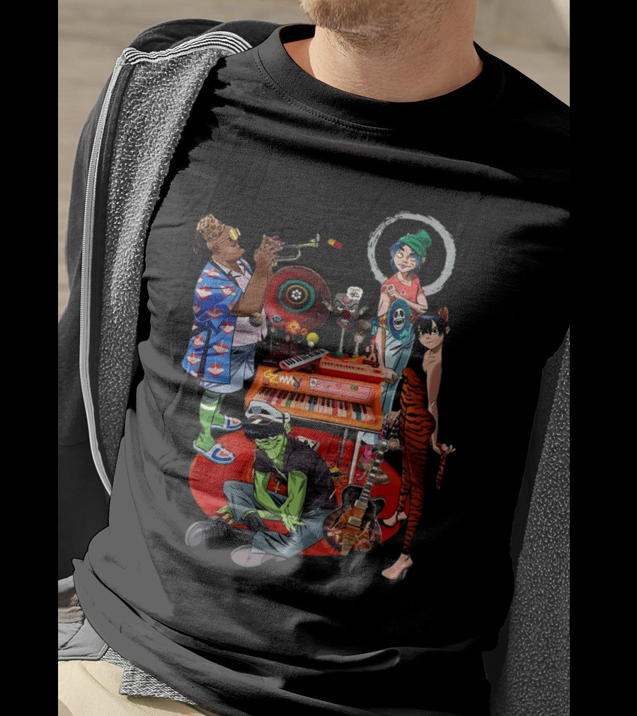 Gorillaz Song Machine Band Characters Keyboard And Trombone T-Shirt