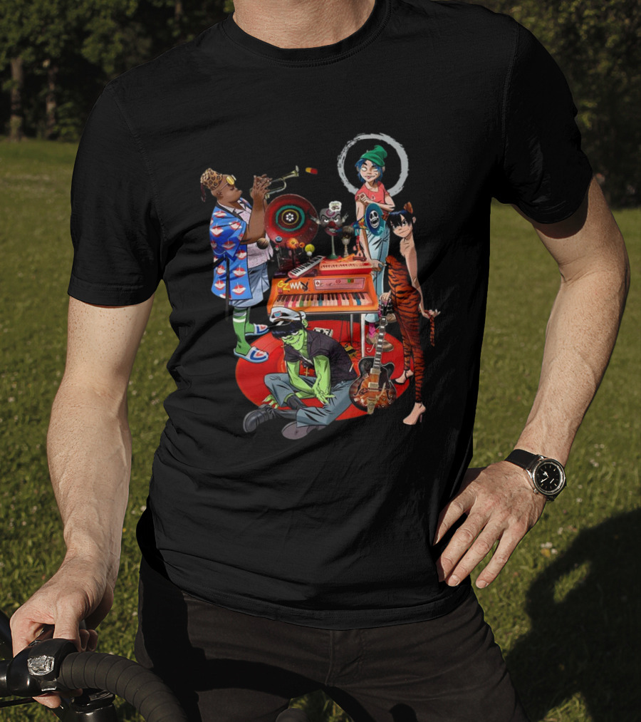 Gorillaz Song Machine Band Characters Keyboard And Trombone T-Shirt