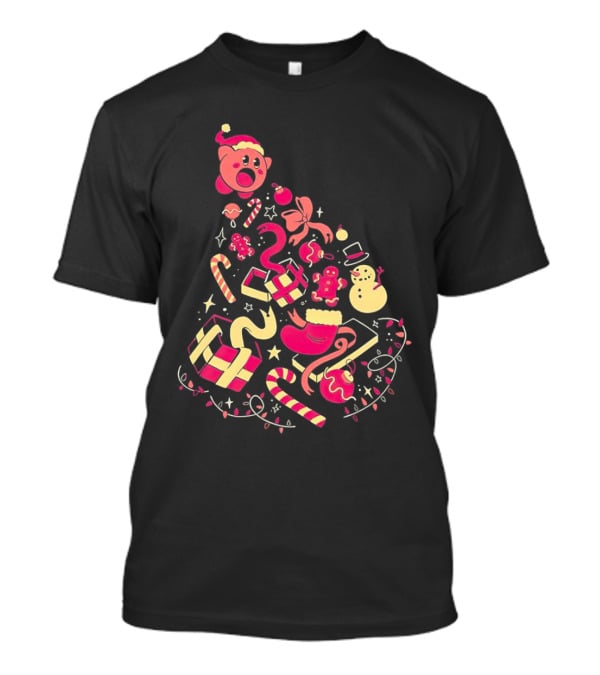 Kirby Christmas Santa Hat And Holiday Icons T-Shirt