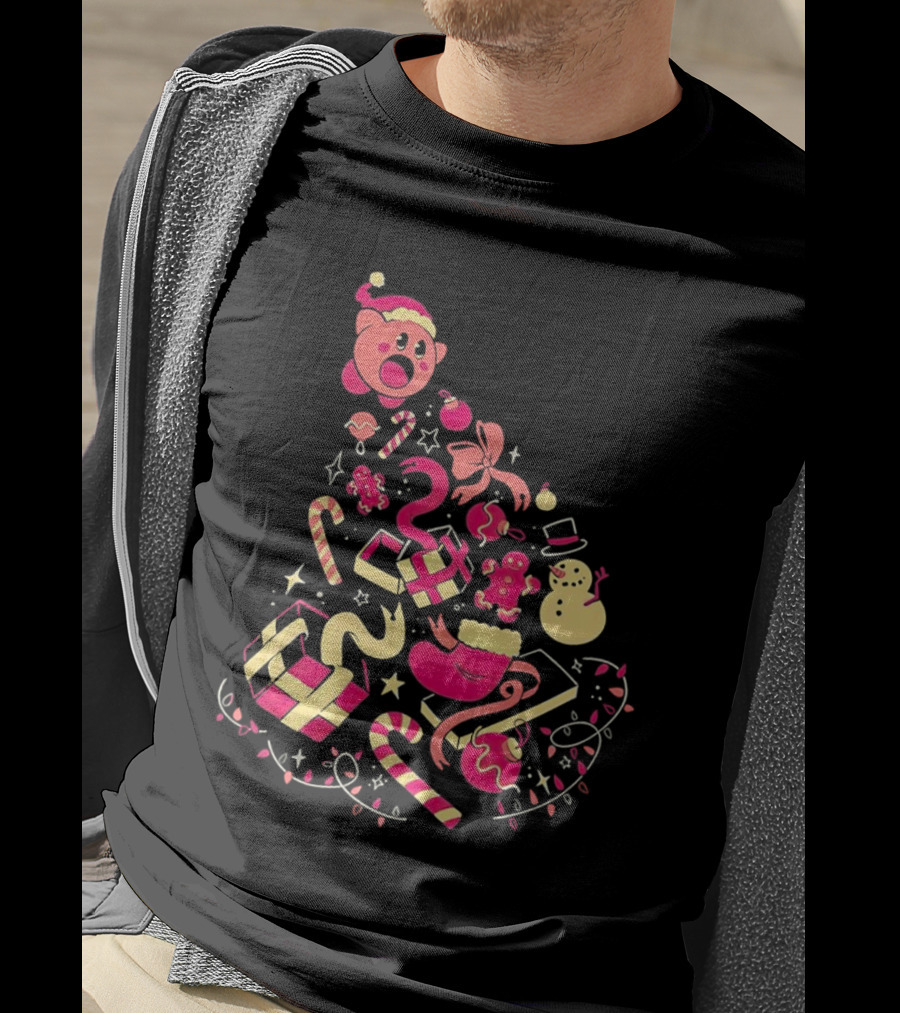 Kirby Christmas Santa Hat And Holiday Icons T-Shirt