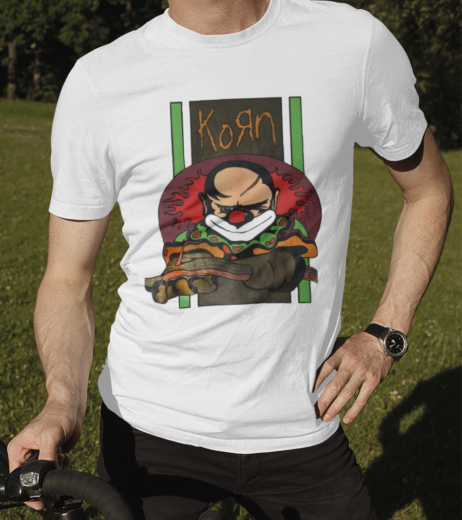 Korn Clown Vintage Evil Clown With Red Nose And Stitched Head T-Shirt