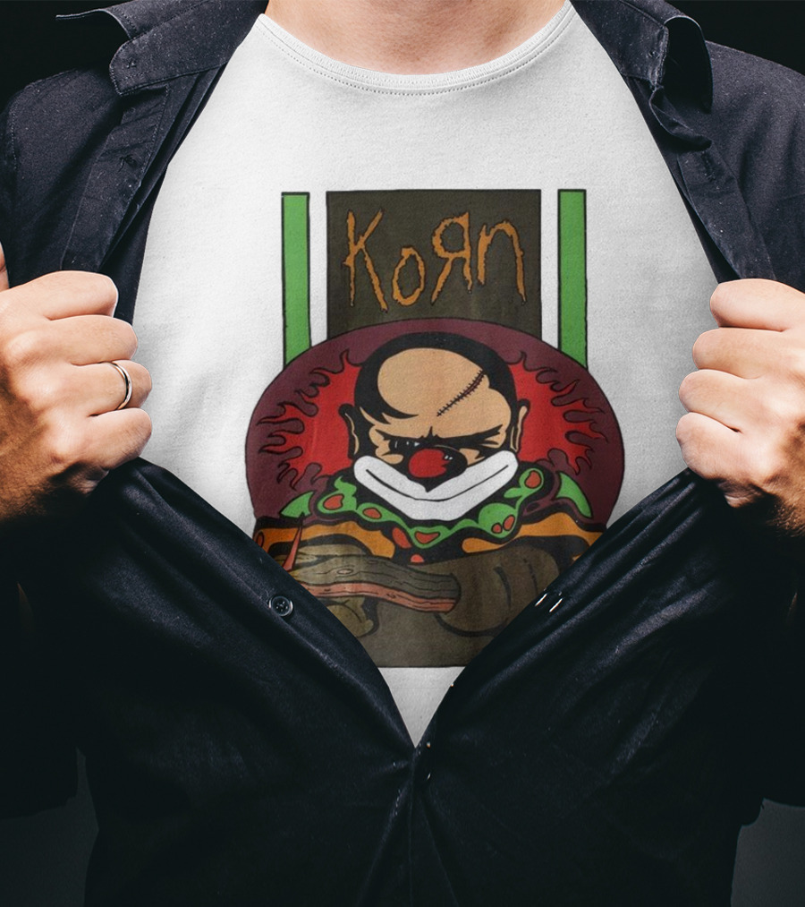 Korn Clown Vintage Evil Clown With Red Nose And Stitched Head T-Shirt