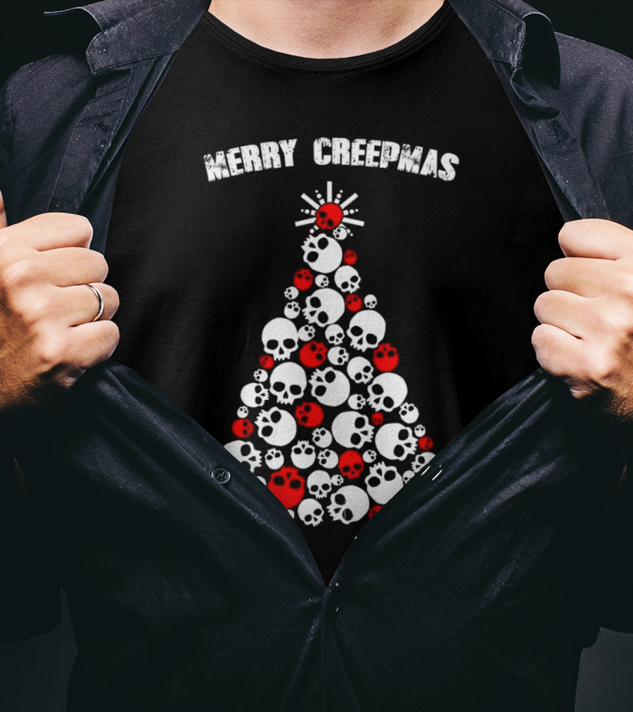 Merry Creepmas Skull Christmas Tree T-Shirt