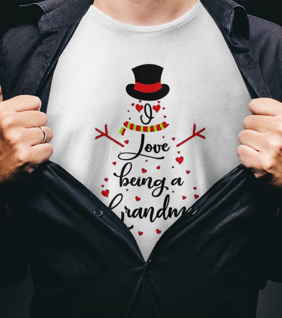 I Love Being A Grandma Snowman Hearts T-Shirt