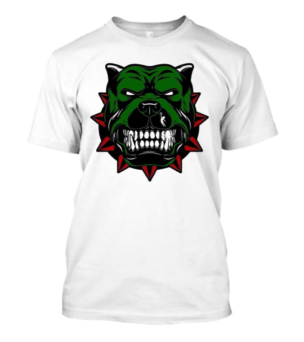 Angry Pitbull With Green Face And Red Spiked Collar Merry Christmas T-Shirt