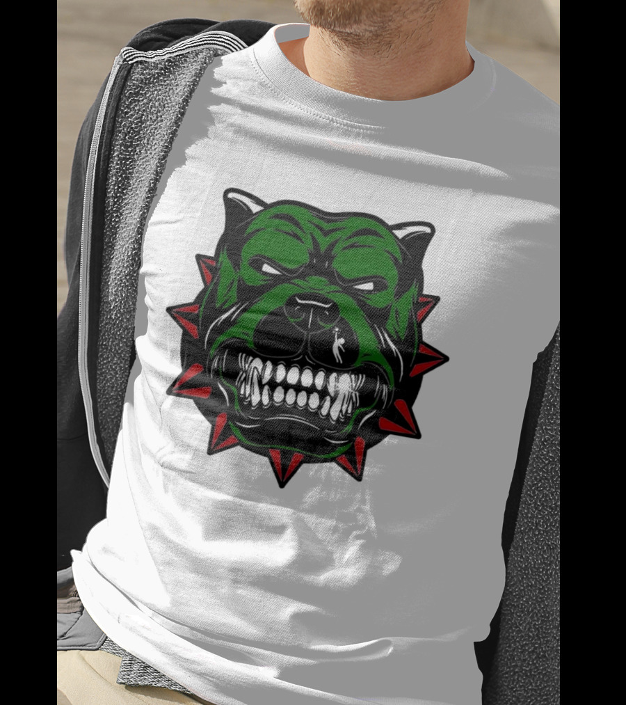 Angry Pitbull With Green Face And Red Spiked Collar Merry Christmas T-Shirt