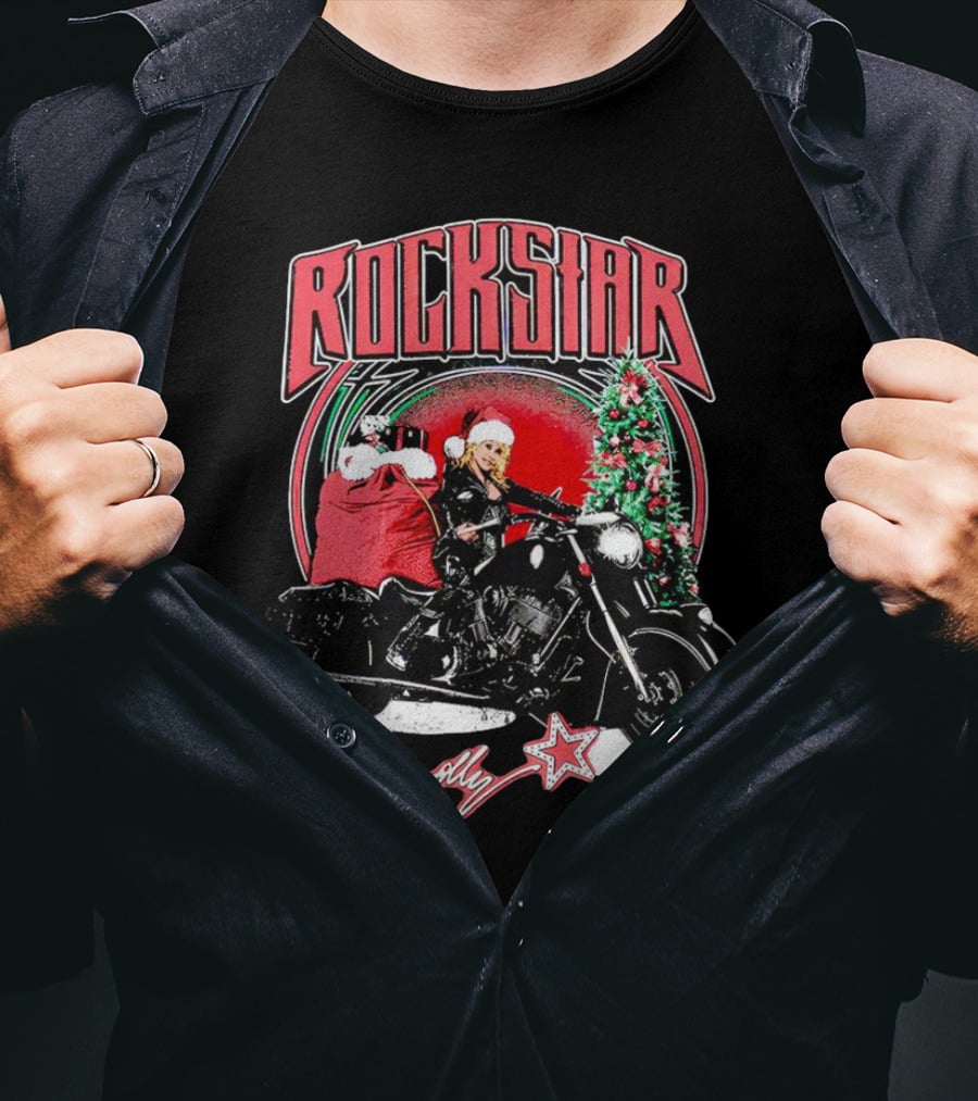 Rockstar Dolly Christmas Motorcycle Santa Holiday T-Shirt
