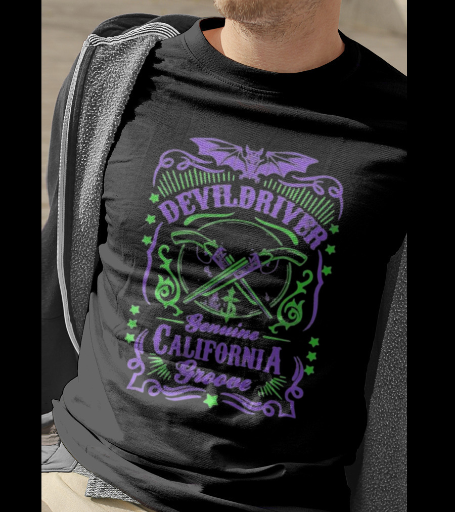 Devildriver Genuine California Groove Bat And Crossed Revolvers T-Shirt
