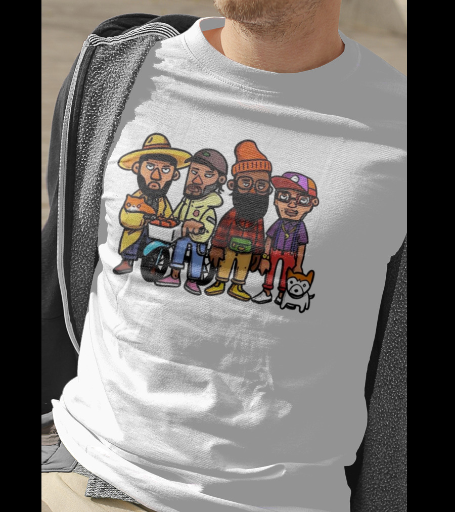 Hipster Clips Cartoon Characters With Pets And Accessories T-Shirt