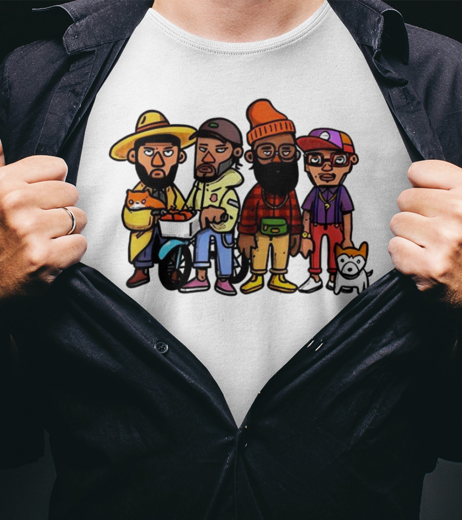 Hipster Clips Cartoon Characters With Pets And Accessories T-Shirt