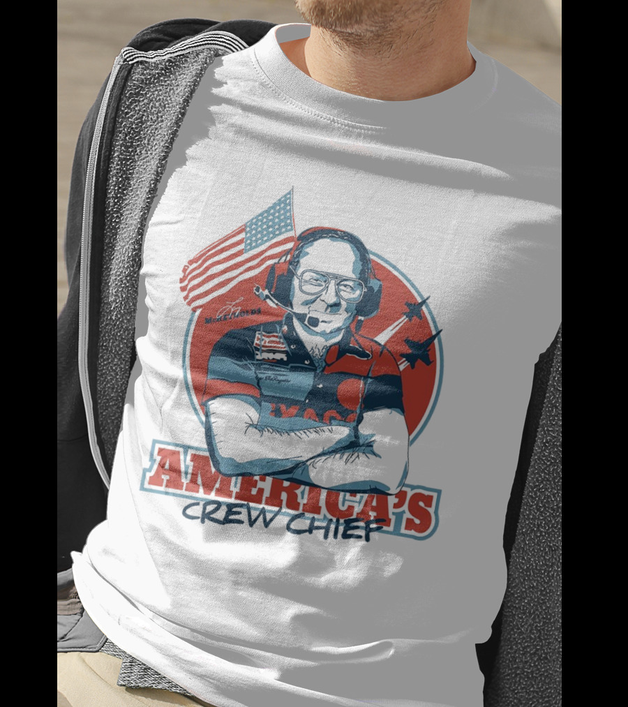 Larry McReynolds America's Crew Chief Patriotic Racing Tribute With Flag And Fighter Jets T-Shirt