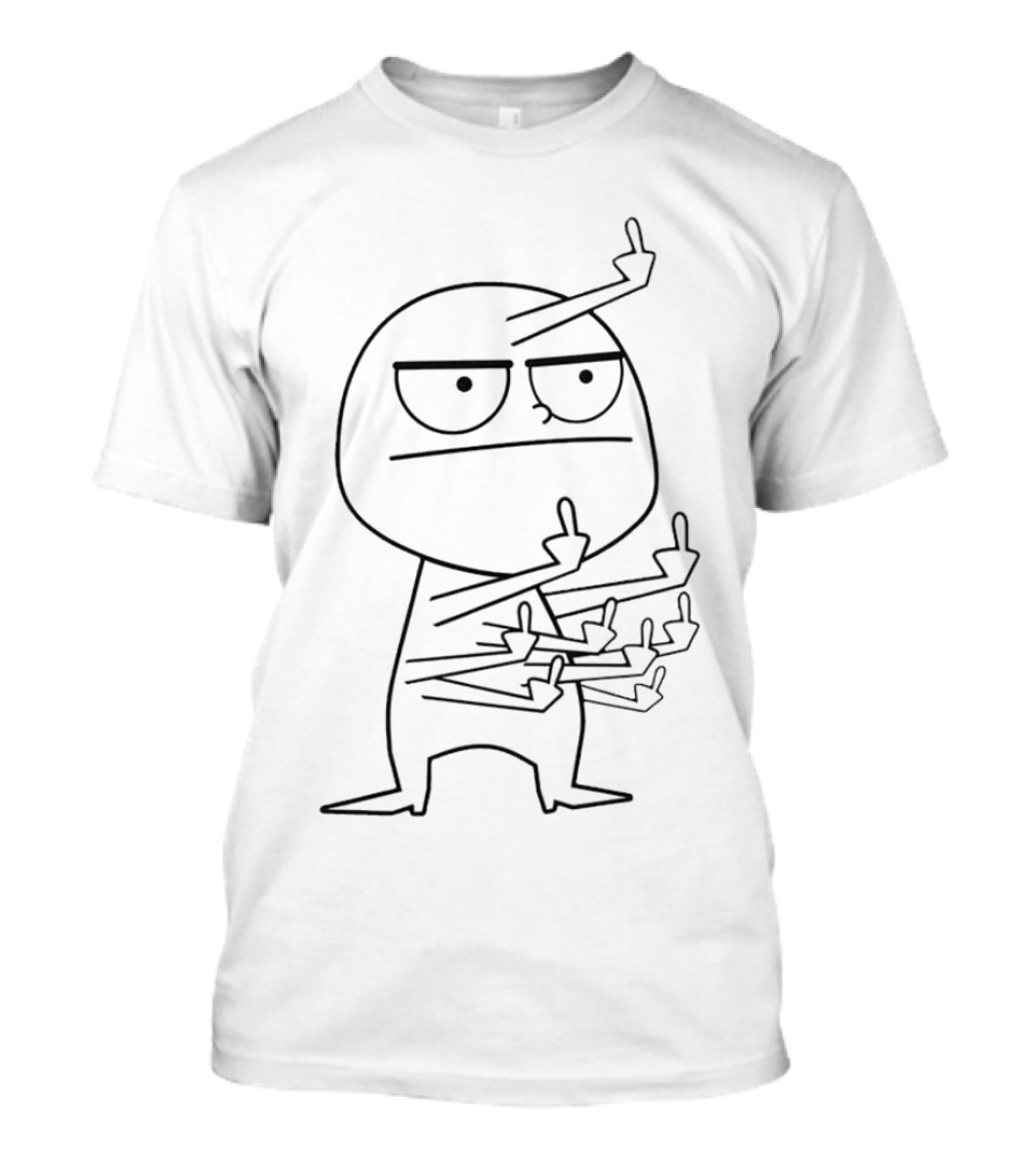 Middle Finger Maniac Angry Cartoon Character Multiple Fingers T-Shirt