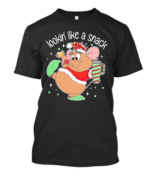 Lookin' Like A Snack Santa Mouse Holding Cheese And Peppermint Drink T-Shirt