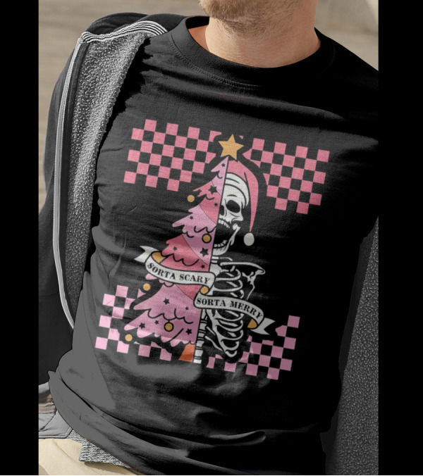 Skeleton Sorta Scary Sorta Merry Christmas Tree Split T-Shirt