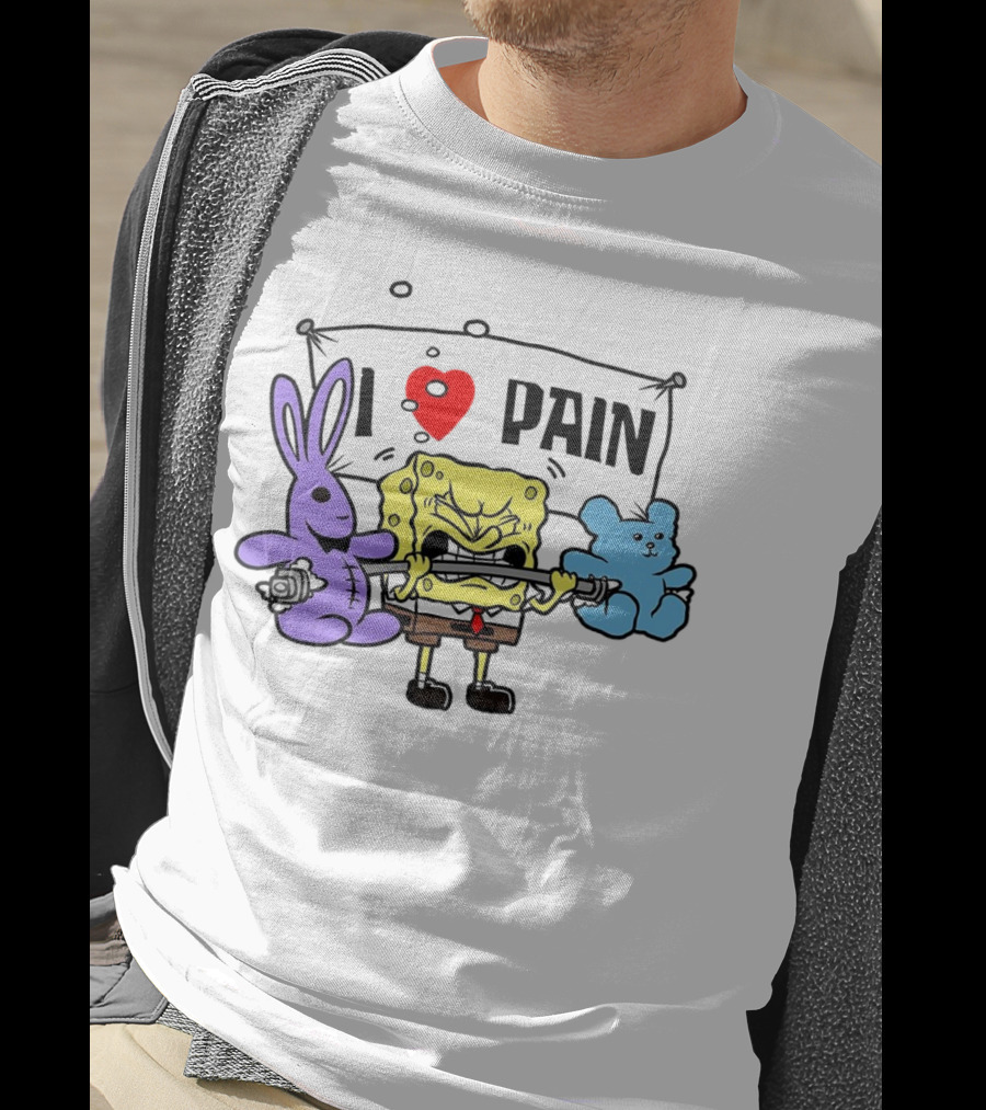 SpongeBob I Love Pain Weightlifting With Purple Bunny And Blue Bear T-Shirt