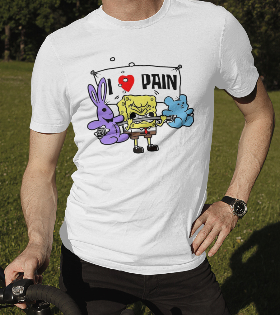 SpongeBob I Love Pain Weightlifting With Purple Bunny And Blue Bear T-Shirt