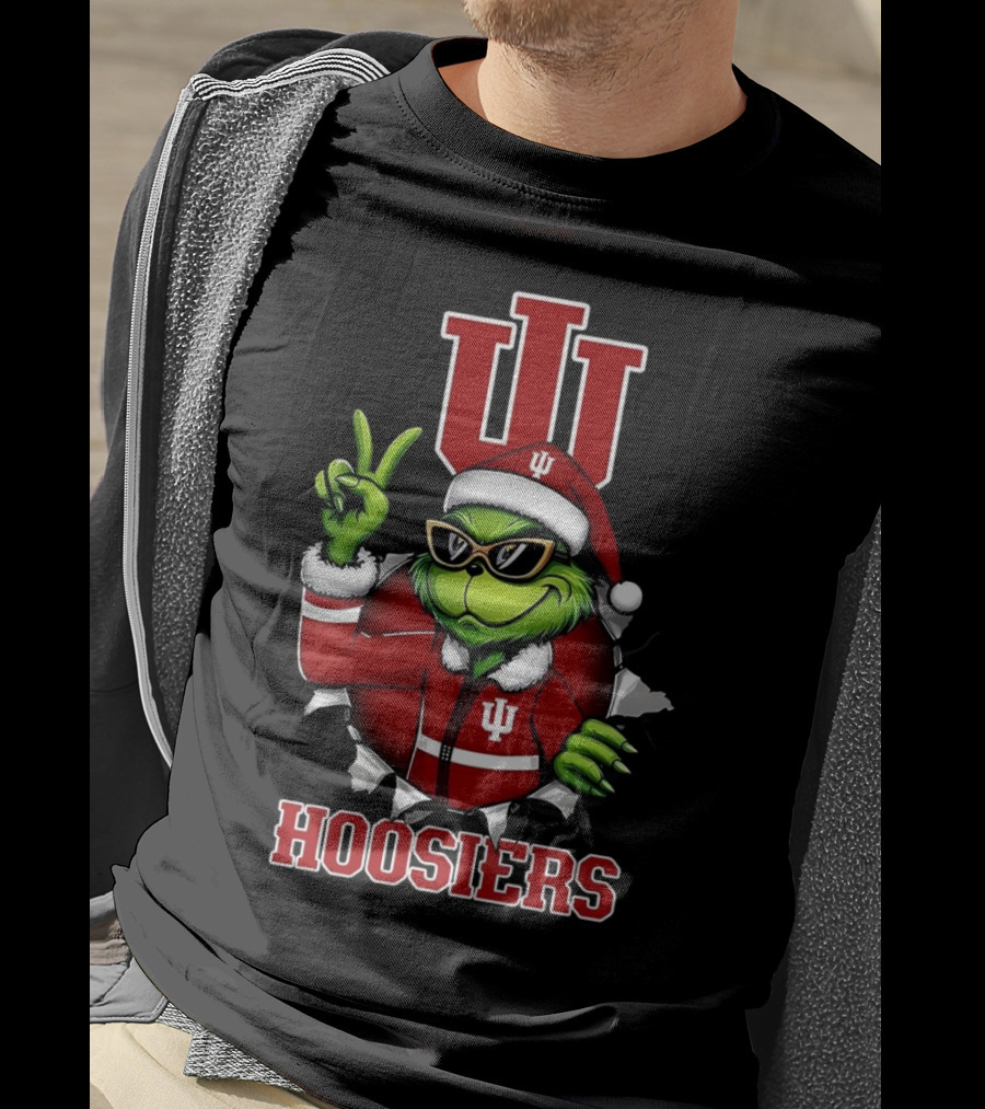 Grinch Indiana Hoosiers Christmas IU Santa T-Shirt