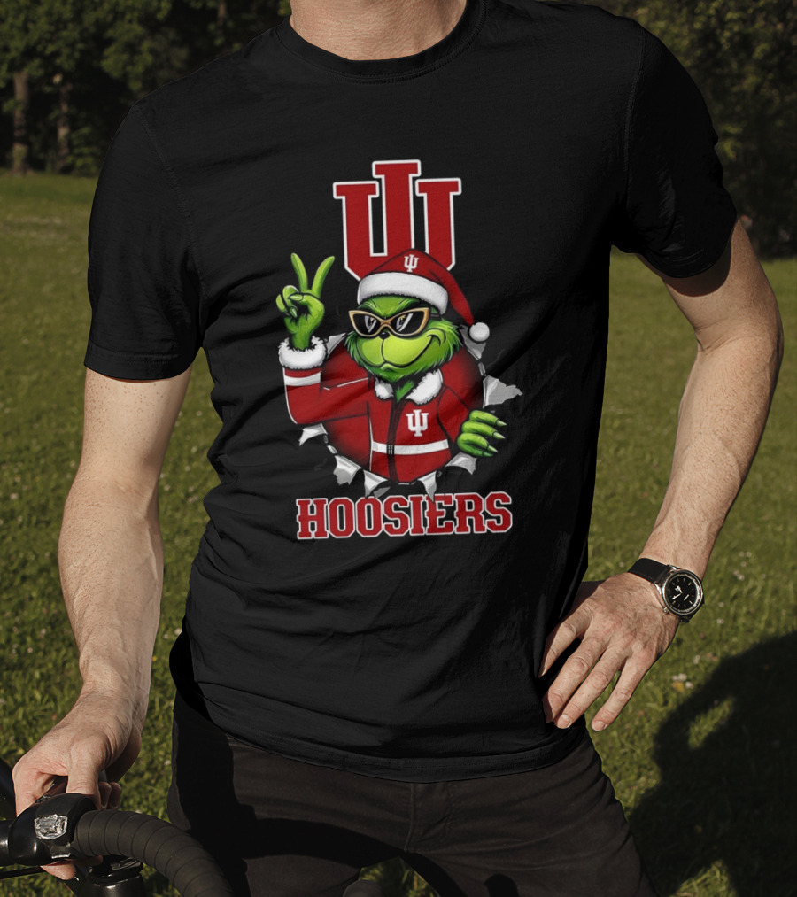 Grinch Indiana Hoosiers Christmas IU Santa T-Shirt
