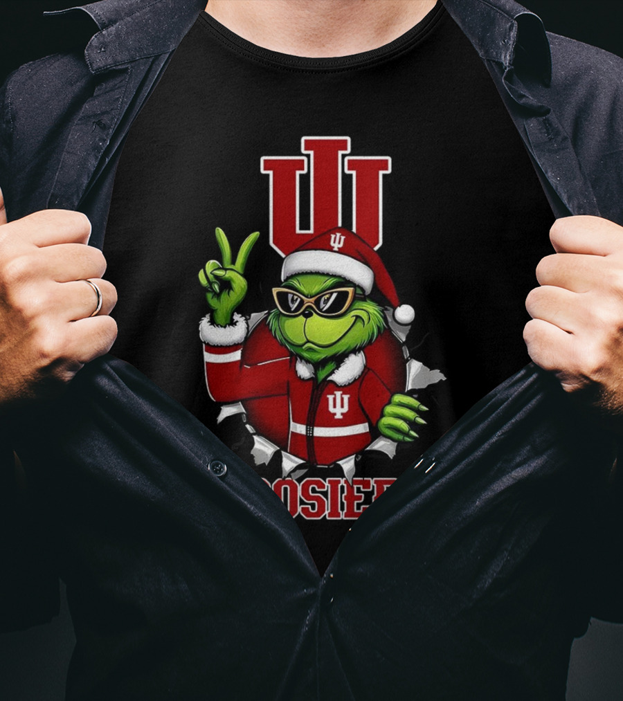 Grinch Indiana Hoosiers Christmas IU Santa T-Shirt