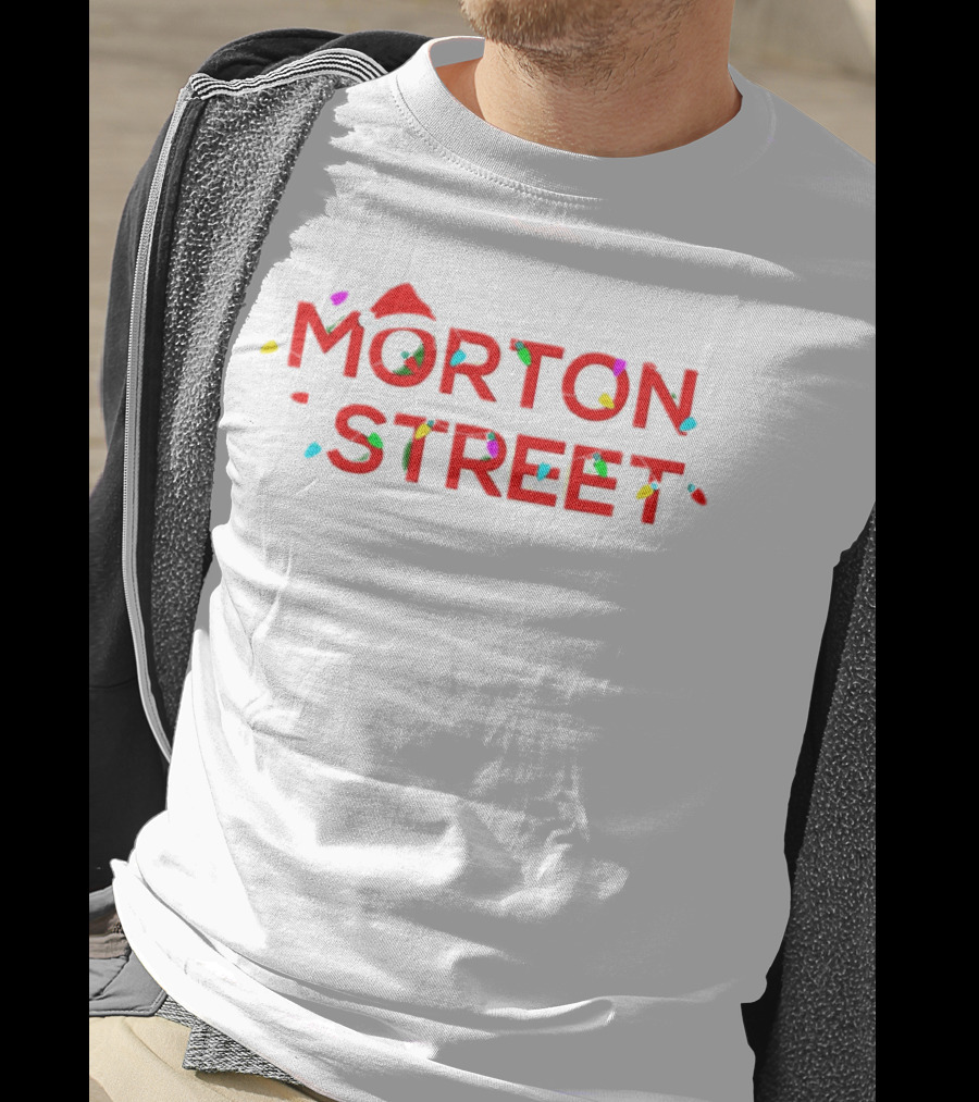 Morton Street Christmas Lights And Santa Hat T-Shirt