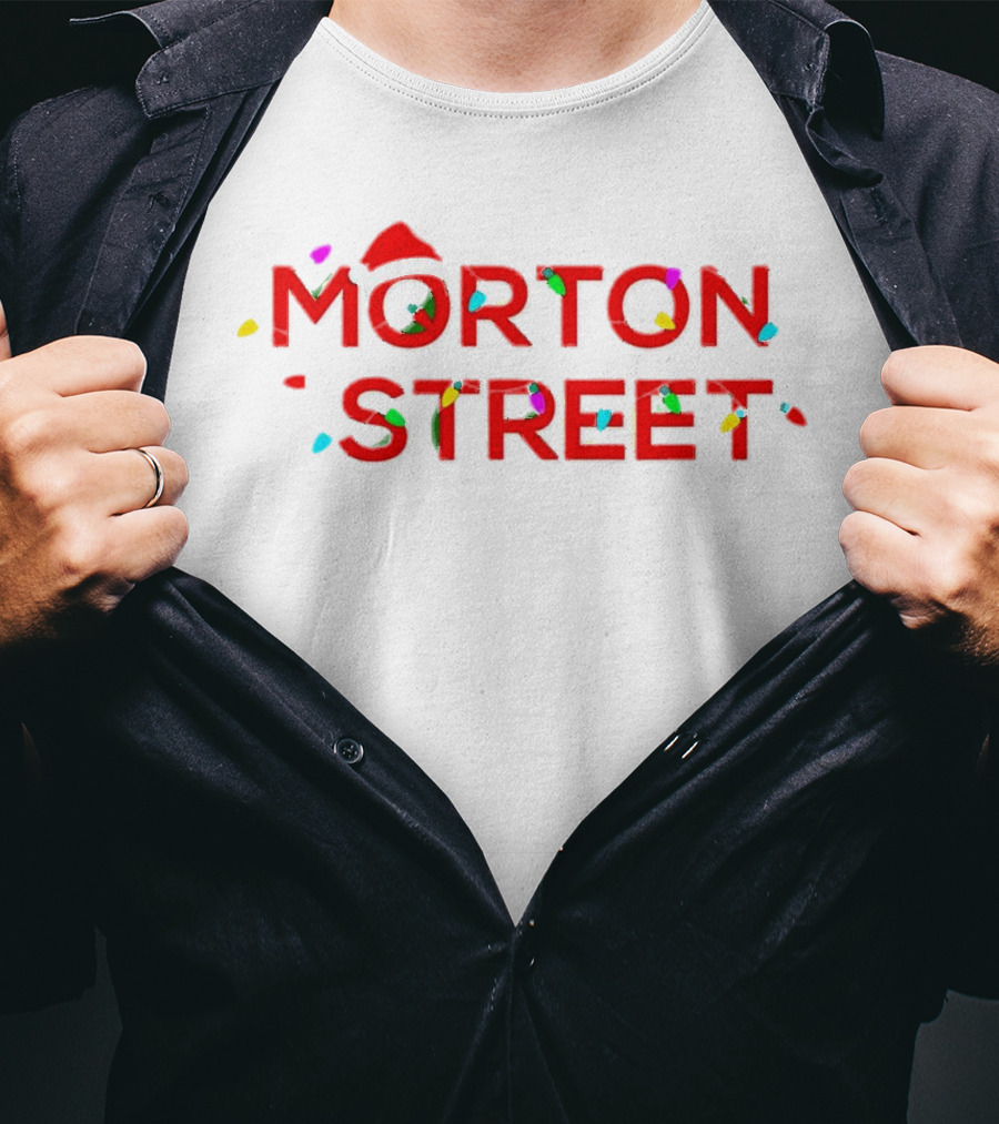 Morton Street Christmas Lights And Santa Hat T-Shirt