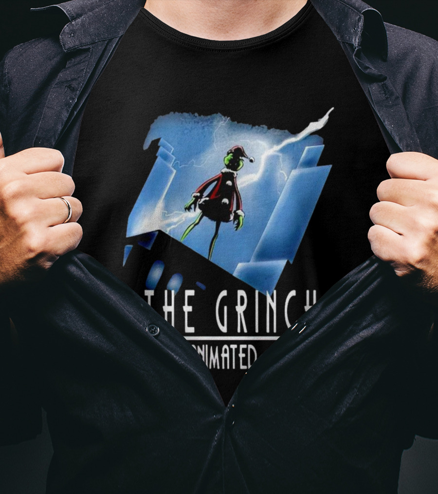 The Grinch Striking Pose Under Lightning In The Animated Series T-Shirt