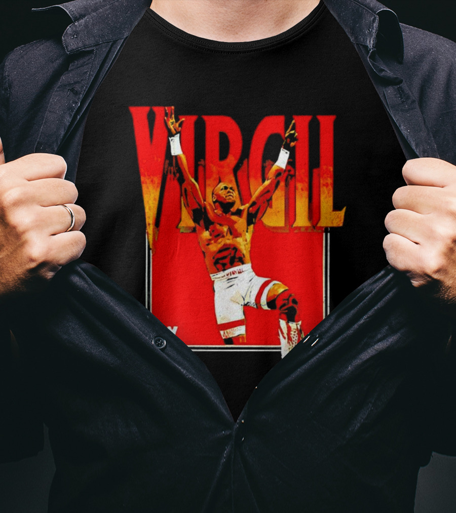 Virgil Wrestling Iconic Pose With Red Background And White Boots T-Shirt