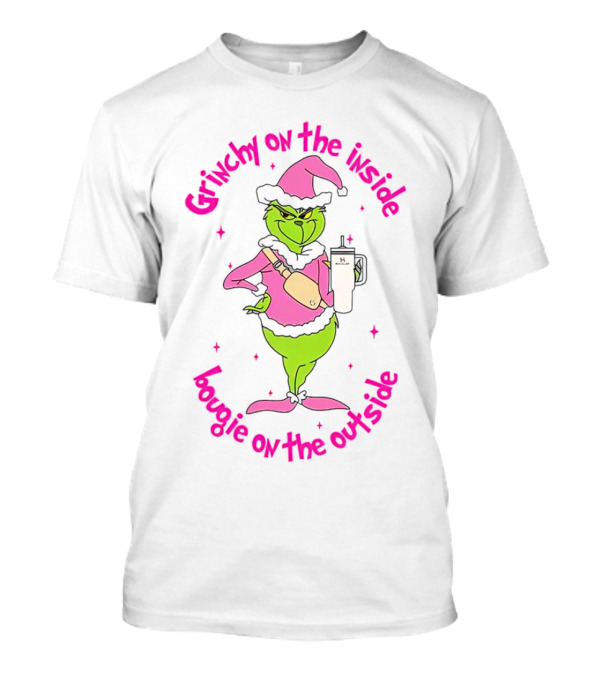 Grinchy On The Inside Bougie On The Outside Pink Hat Coffee Mug Christmas T-Shirt