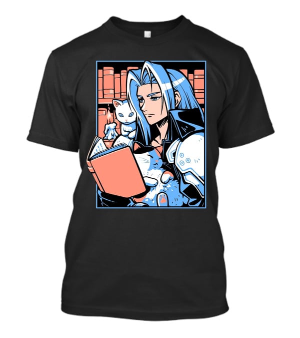 Sephiroth Reading In Basement Library With Cats And Books T-Shirt