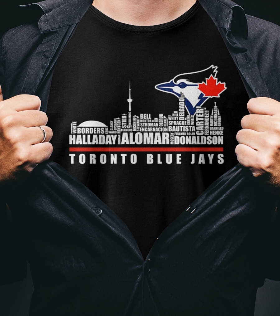 Toronto Blue Jays Skyline Names Halladay Alomar Carter Donaldson Toronto City T-Shirt