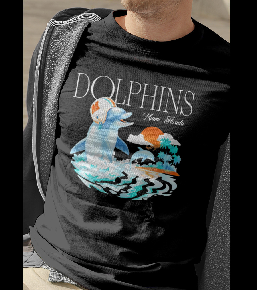 Miami Dolphins Florida Palm Sunset Retro Wave T-Shirt