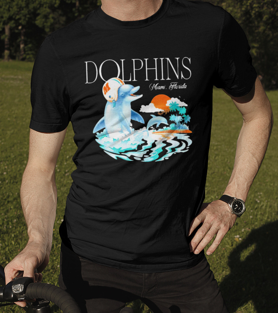 Miami Dolphins Florida Palm Sunset Retro Wave T-Shirt