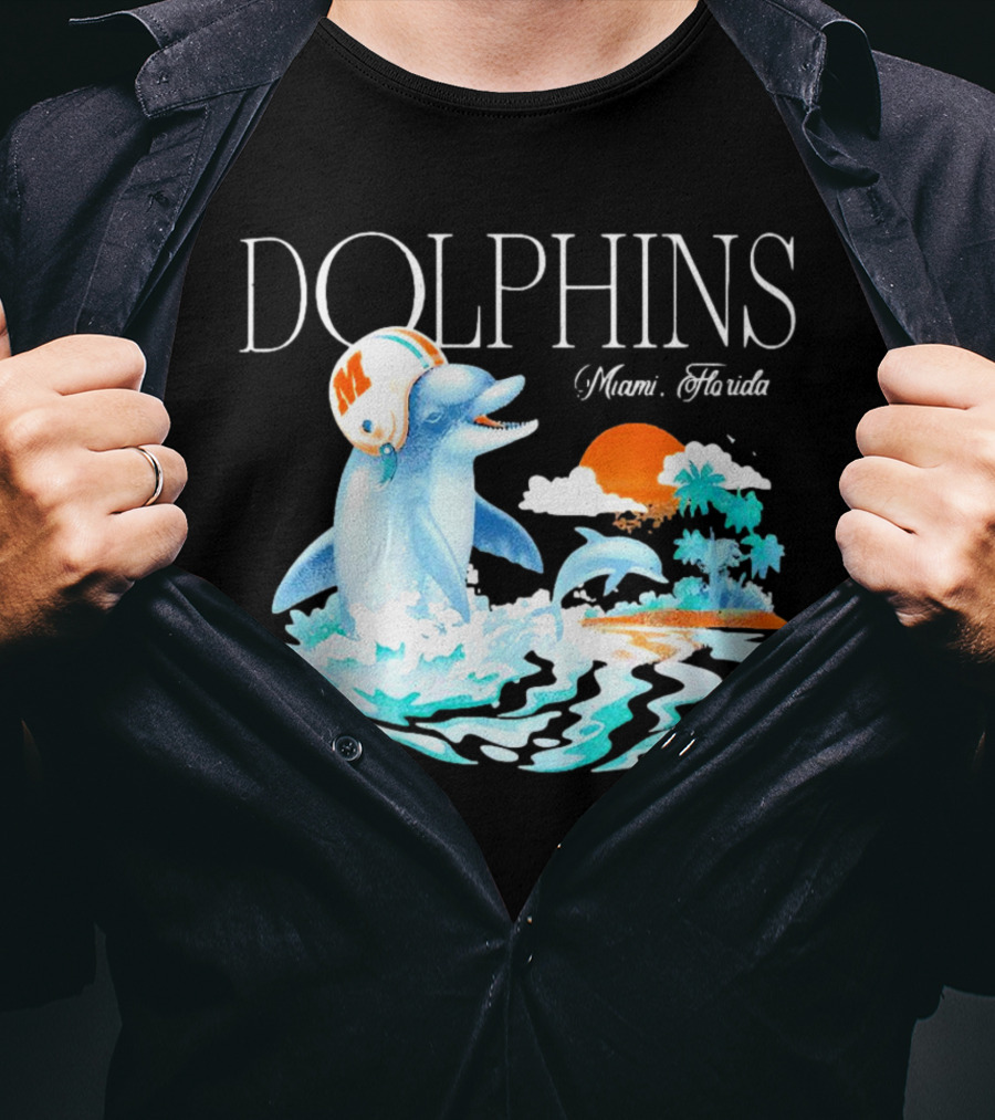 Miami Dolphins Florida Palm Sunset Retro Wave T-Shirt