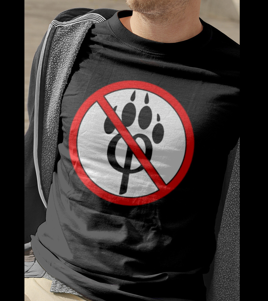 Anti Furry Paw Symbol With Red Prohibition Circle T-Shirt