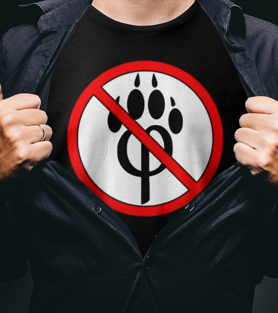 Anti Furry Paw Symbol With Red Prohibition Circle T-Shirt