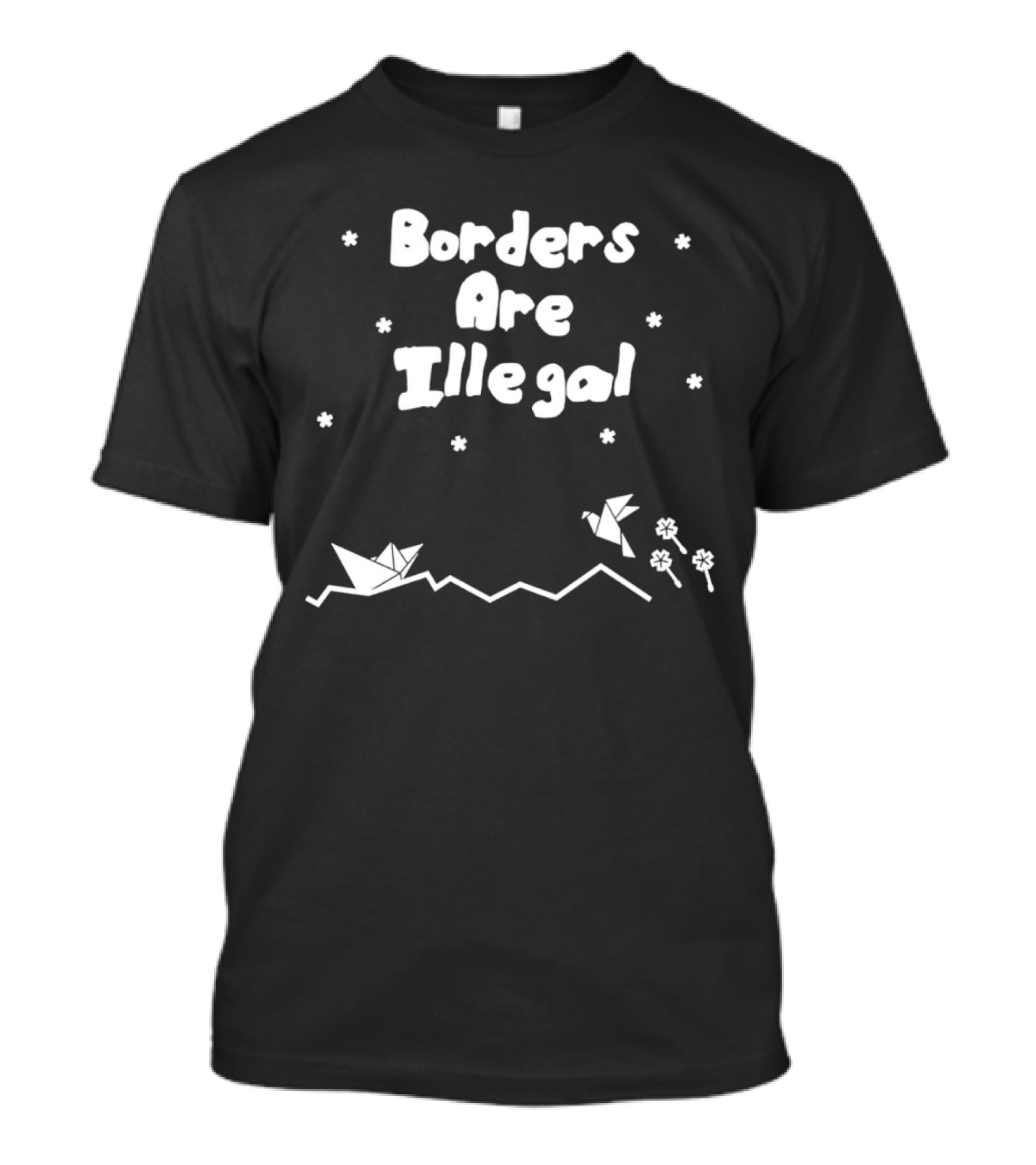 Borders Are Illegal Origami Boat And Bird With Flowers On Waves T-Shirt