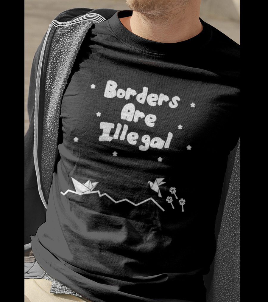 Borders Are Illegal Origami Boat And Bird With Flowers On Waves T-Shirt