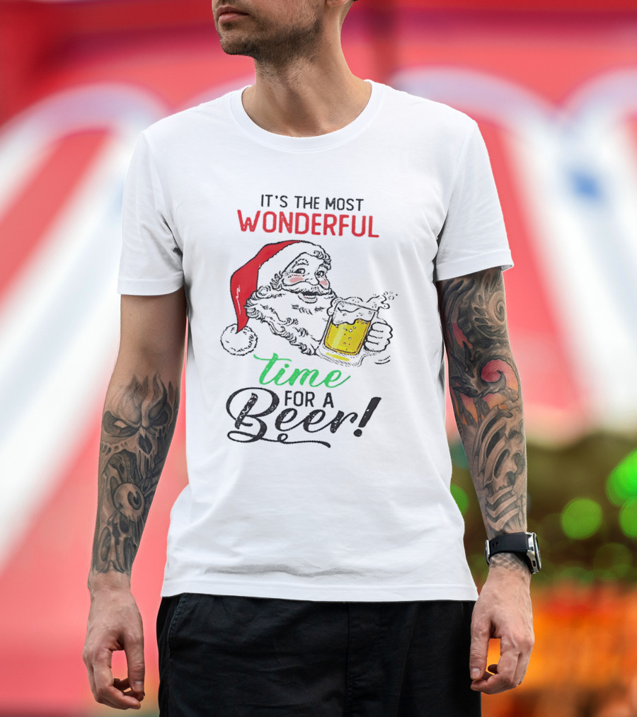 It's the Most Wonderful Time for a Beer Santa Drinking Xmas T-Shirt