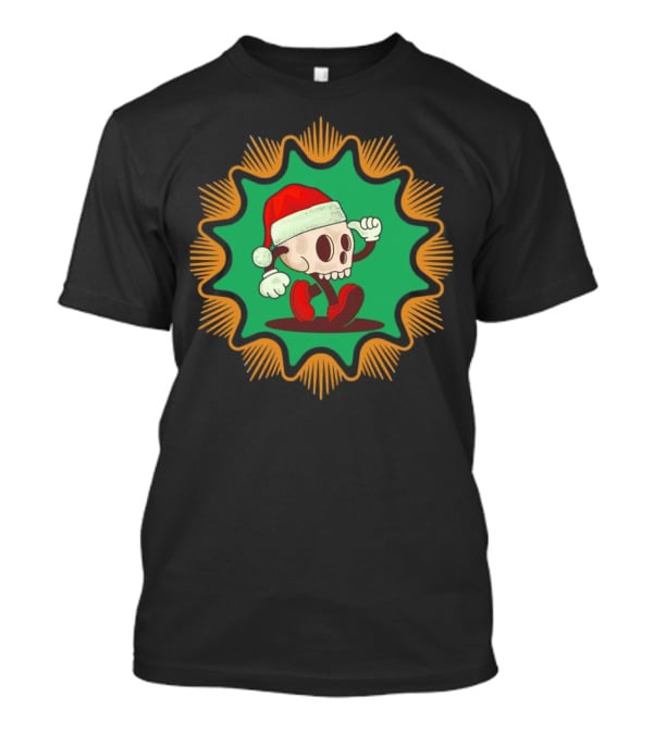 Skull Santa In Vintage Christmas Hat Badge T-Shirt