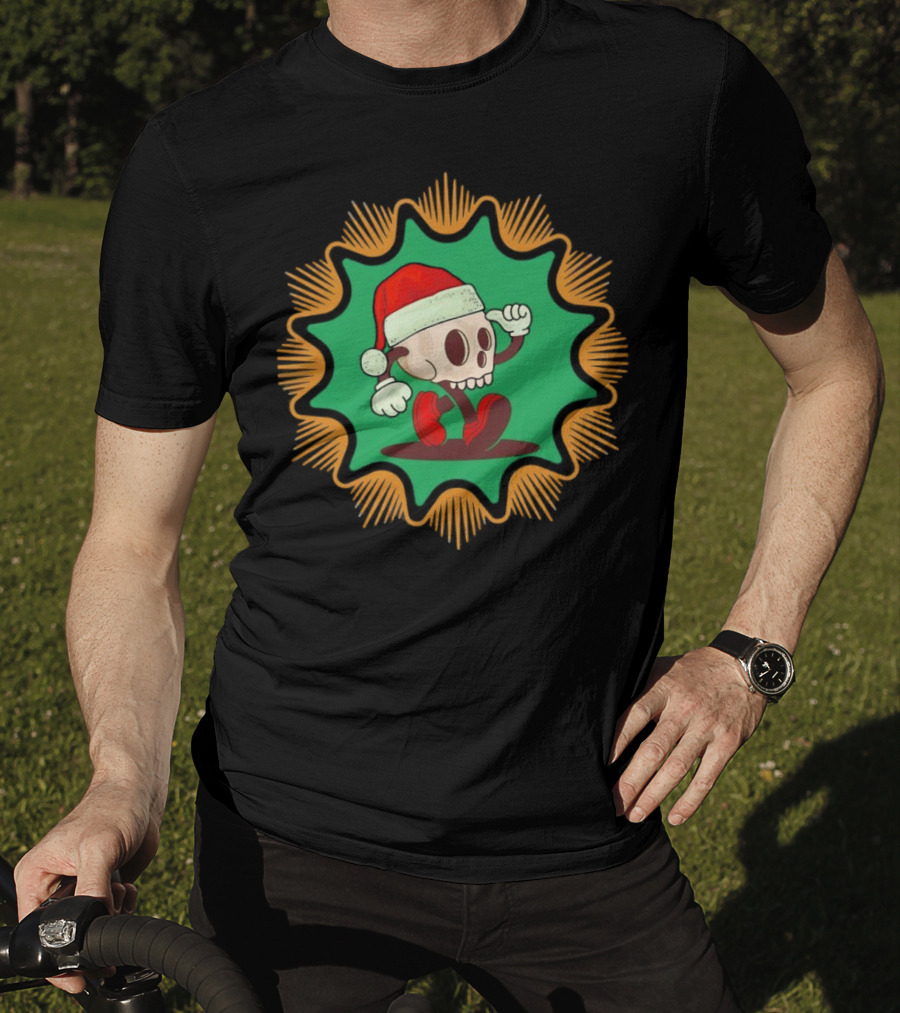 Skull Santa In Vintage Christmas Hat Badge T-Shirt