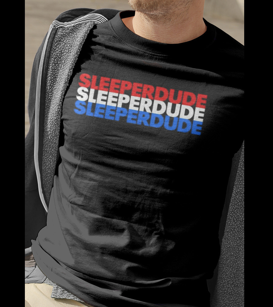 SLEEPERDUDE Red White Blue Stacked Text T-Shirt