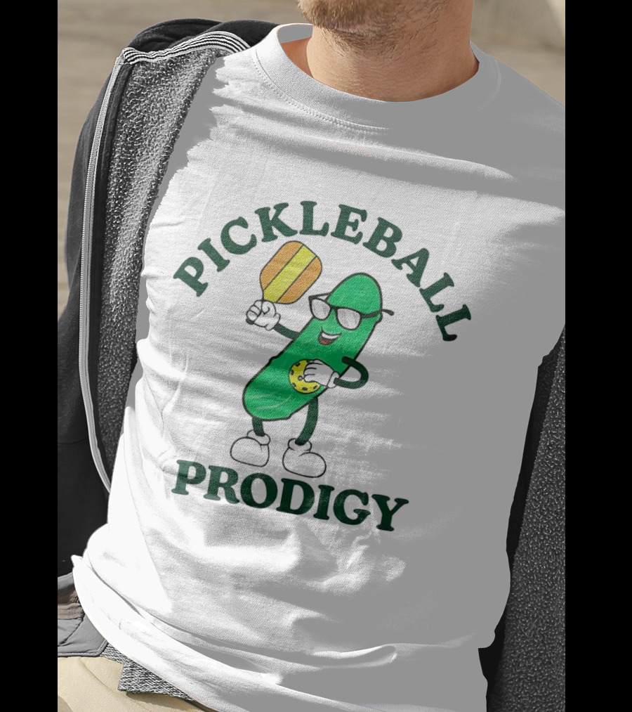 Pickleball Prodigy Fun Pickle Character With Paddle And Sunglasses T-Shirt