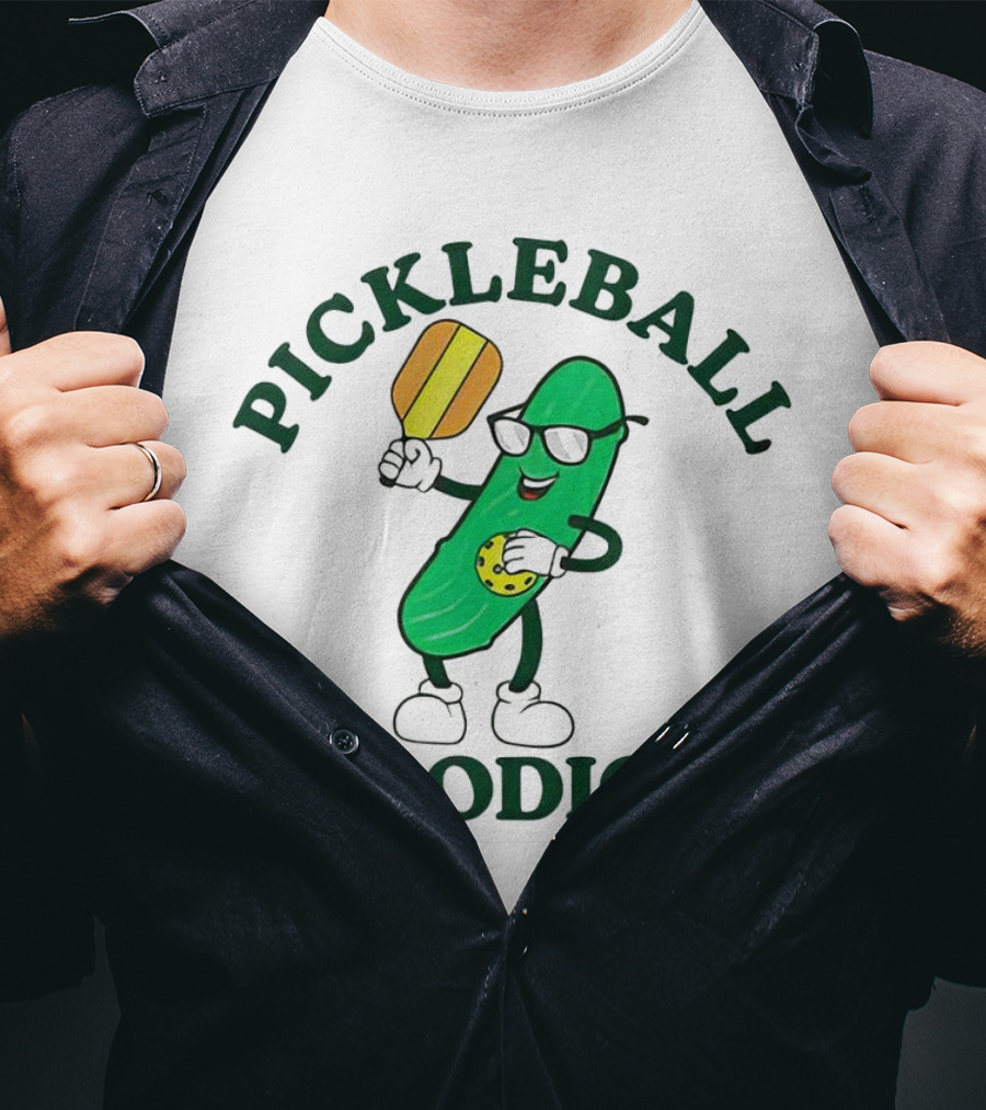 Pickleball Prodigy Fun Pickle Character With Paddle And Sunglasses T-Shirt