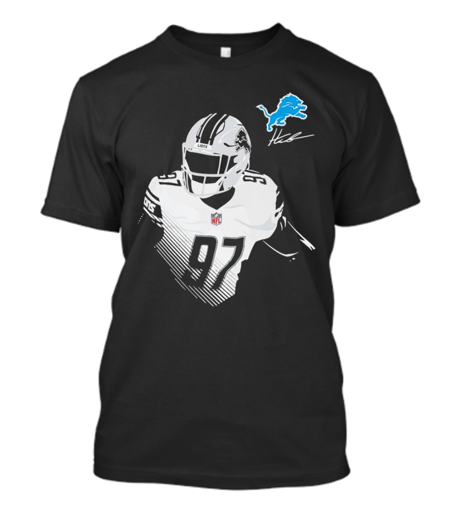 Aidan Hutchinson #97 Detroit Lions NFL Blue Lion Logo Football Player T-Shirt