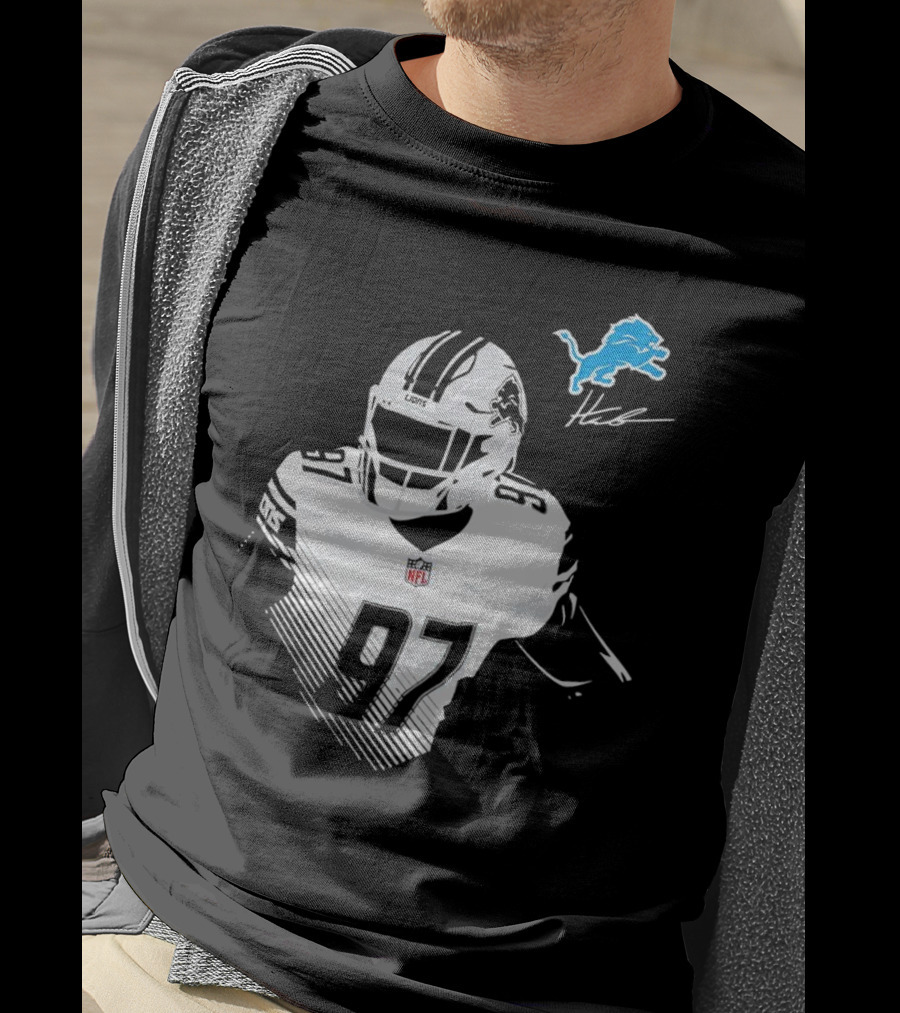 Aidan Hutchinson #97 Detroit Lions NFL Blue Lion Logo Football Player T-Shirt