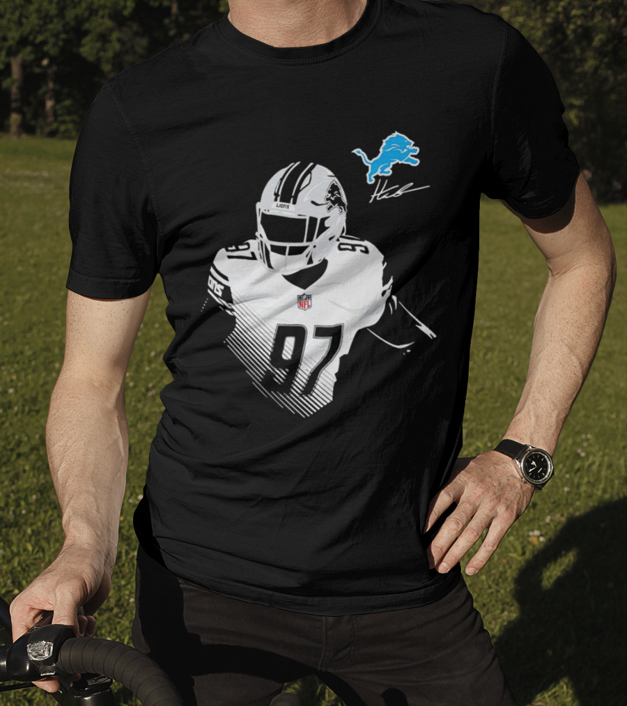 Aidan Hutchinson #97 Detroit Lions NFL Blue Lion Logo Football Player T-Shirt