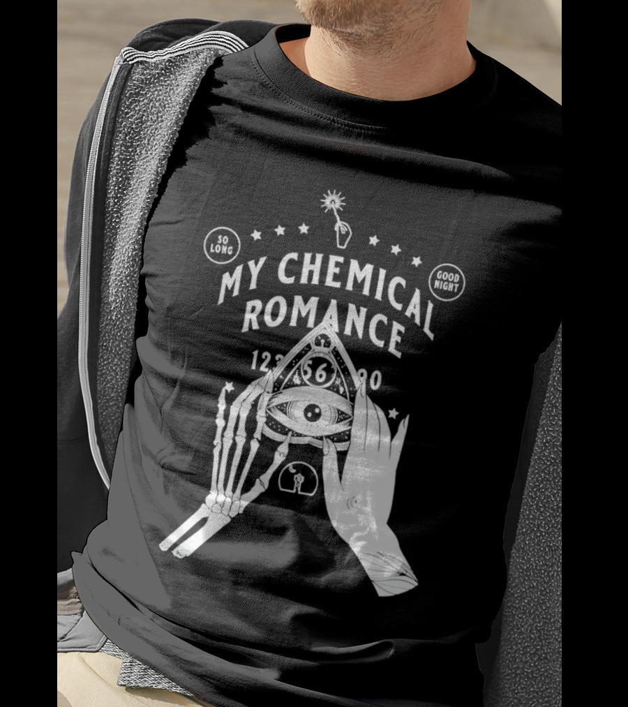My Chemical Romance Ouija Planchette So Long Good Night Skeleton Hand 1234567890 T-Shirt
